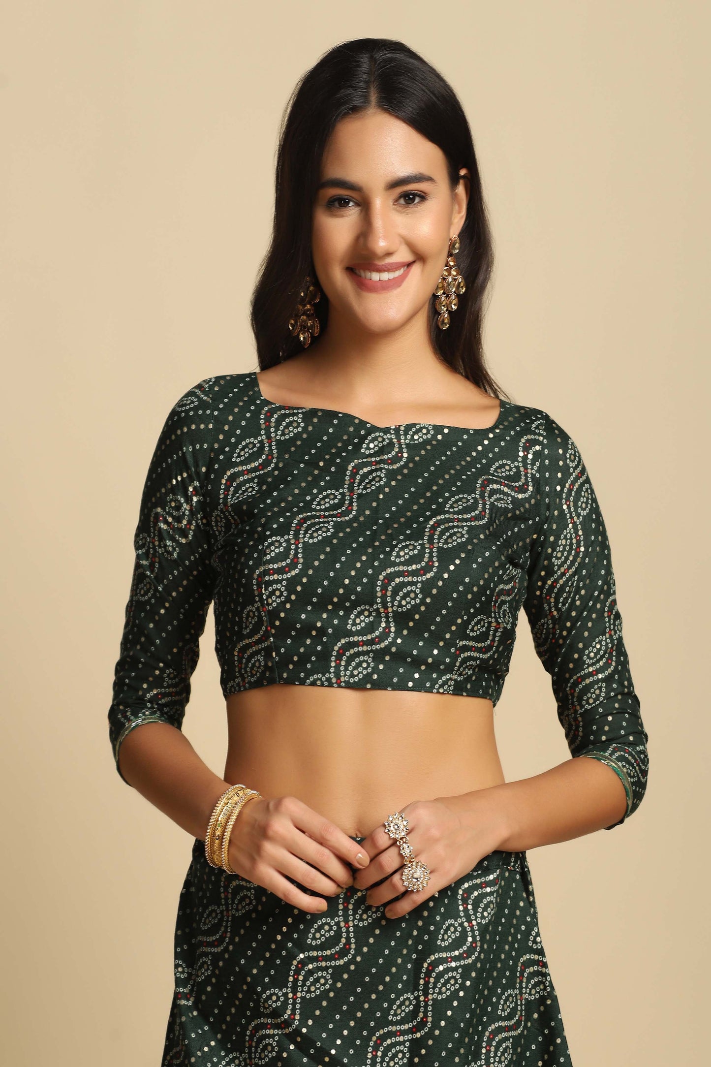 Green Digital Print Semi Stitched Lehenga Choli