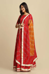 Women's Bandhani Printed Work Round Neck Semi-stiched Lehenga Choli And Gagara For Women Red Cotton Silk Lahenga Choli