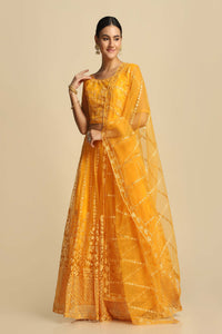 Yellow Embroidered Flared Lehenga Choli Set