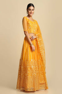 Yellow Embroidered Flared Lehenga Choli Set