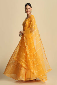 Yellow Embroidered Flared Lehenga Choli Set