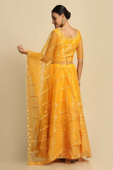 Yellow Embroidered Flared Lehenga Choli Set