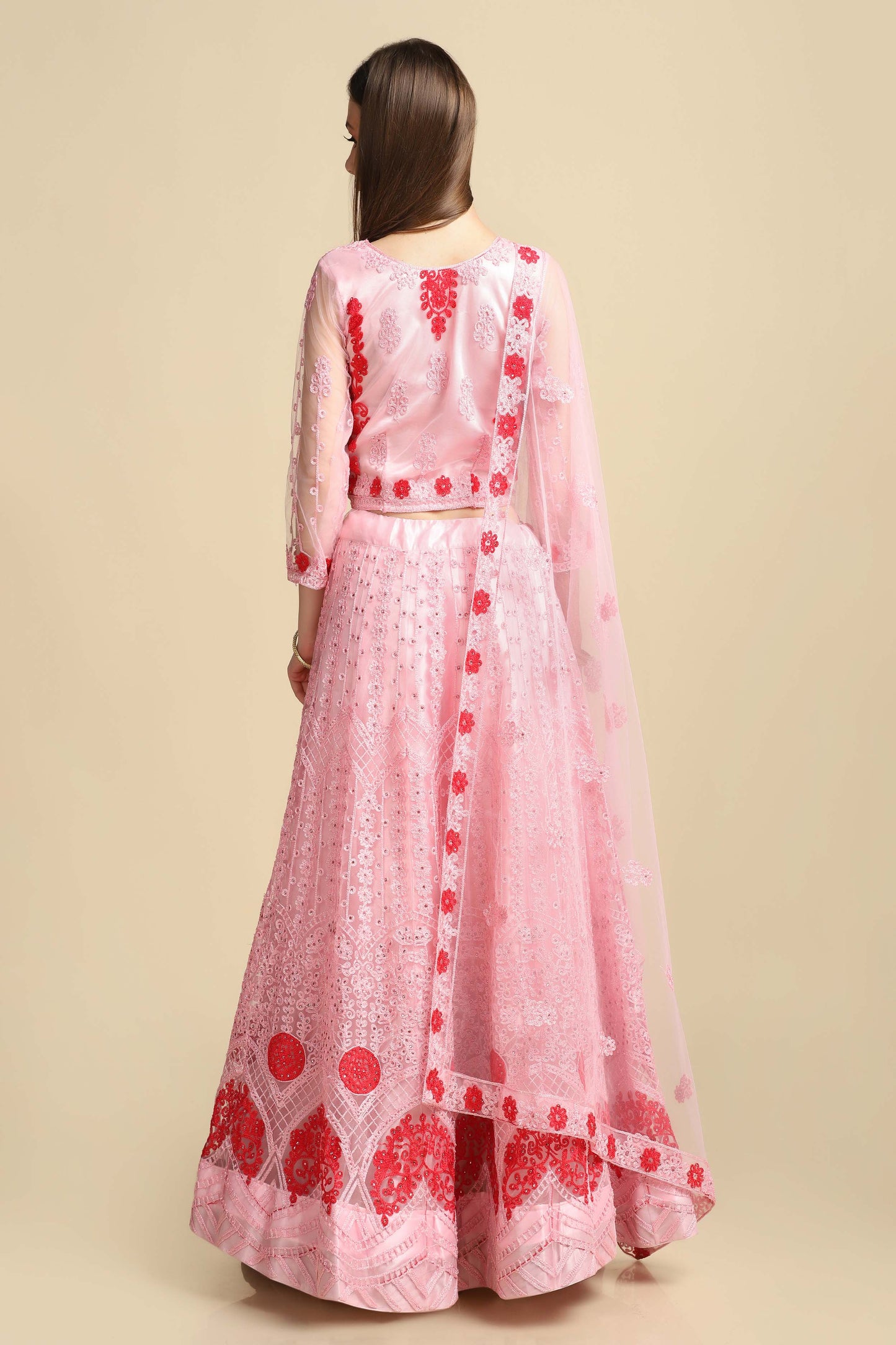 Light Pink  Net Embroidered Work Lehenga Choli Warthy