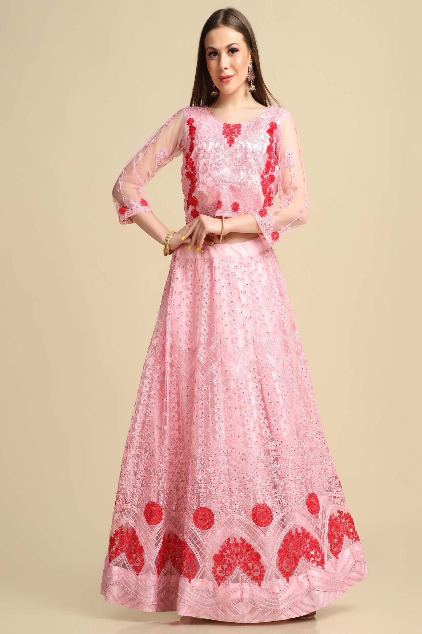 Light Pink  Net Embroidered Work Lehenga Choli Warthy