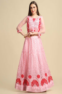 Light Pink  Net Embroidered Work Lehenga Choli Warthy