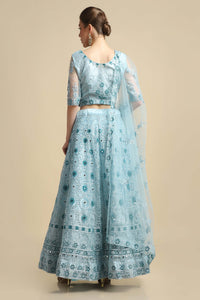 Sky Blue Embroidered Net Lehenga Choli