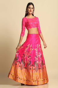 Women Jacquard Semi Stitched Lehenga Choli