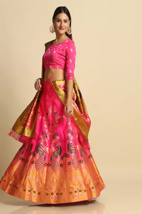 Women Jacquard Semi Stitched Lehenga Choli