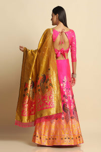 Women Jacquard Semi Stitched Lehenga Choli