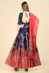 Women Jacquard Semi Stitched Lehenga Choli