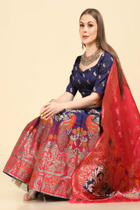 Women Jacquard Semi Stitched Lehenga Choli