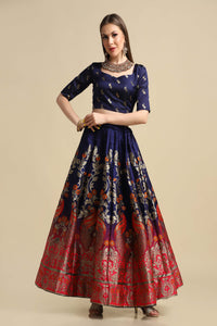 Women Jacquard Semi Stitched Lehenga Choli