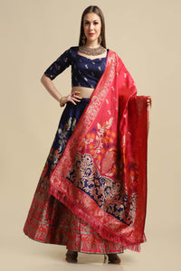 Women Jacquard Semi Stitched Lehenga Choli