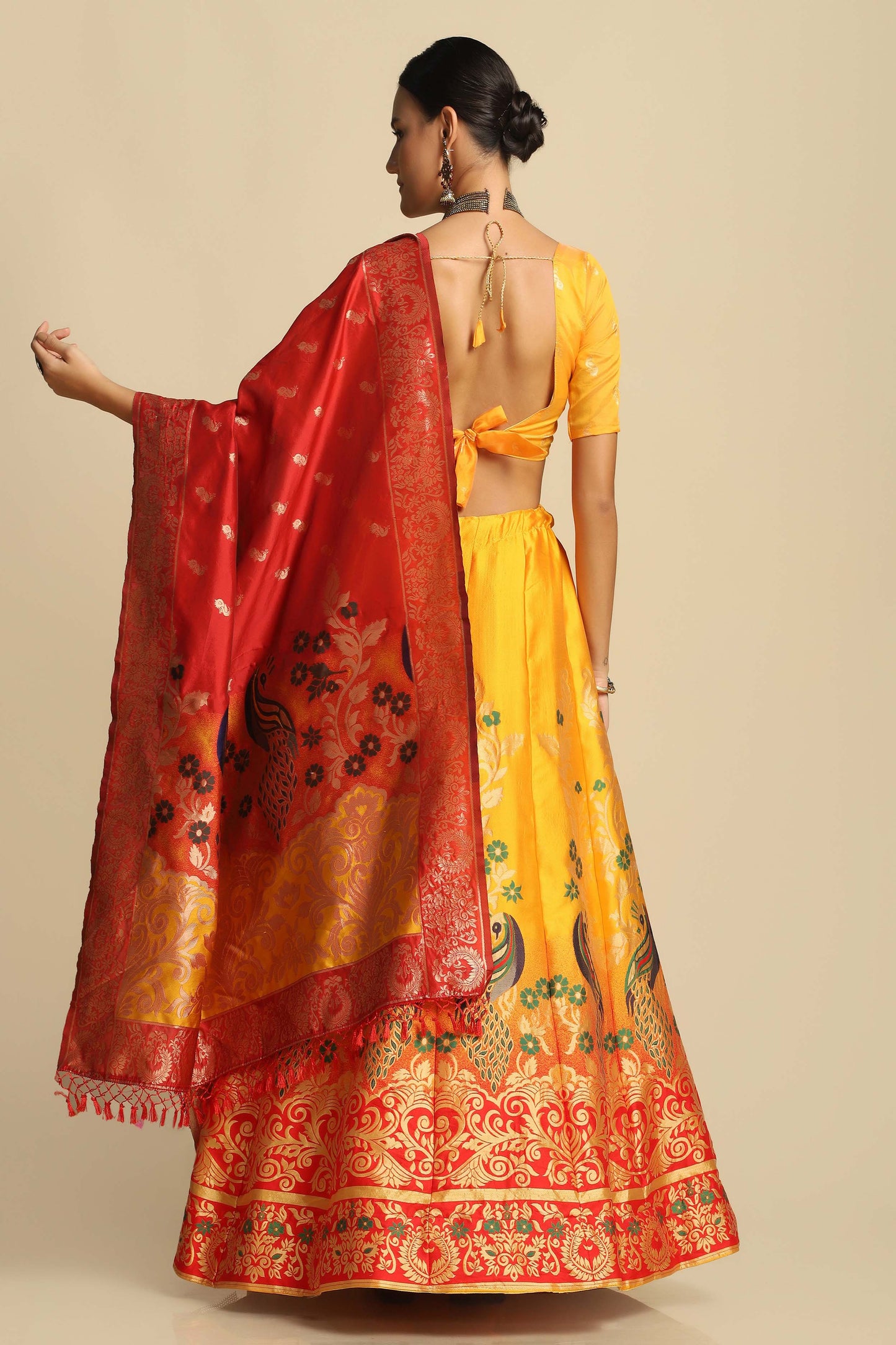 Women Jacquard Semi Stitched Lehenga Choli