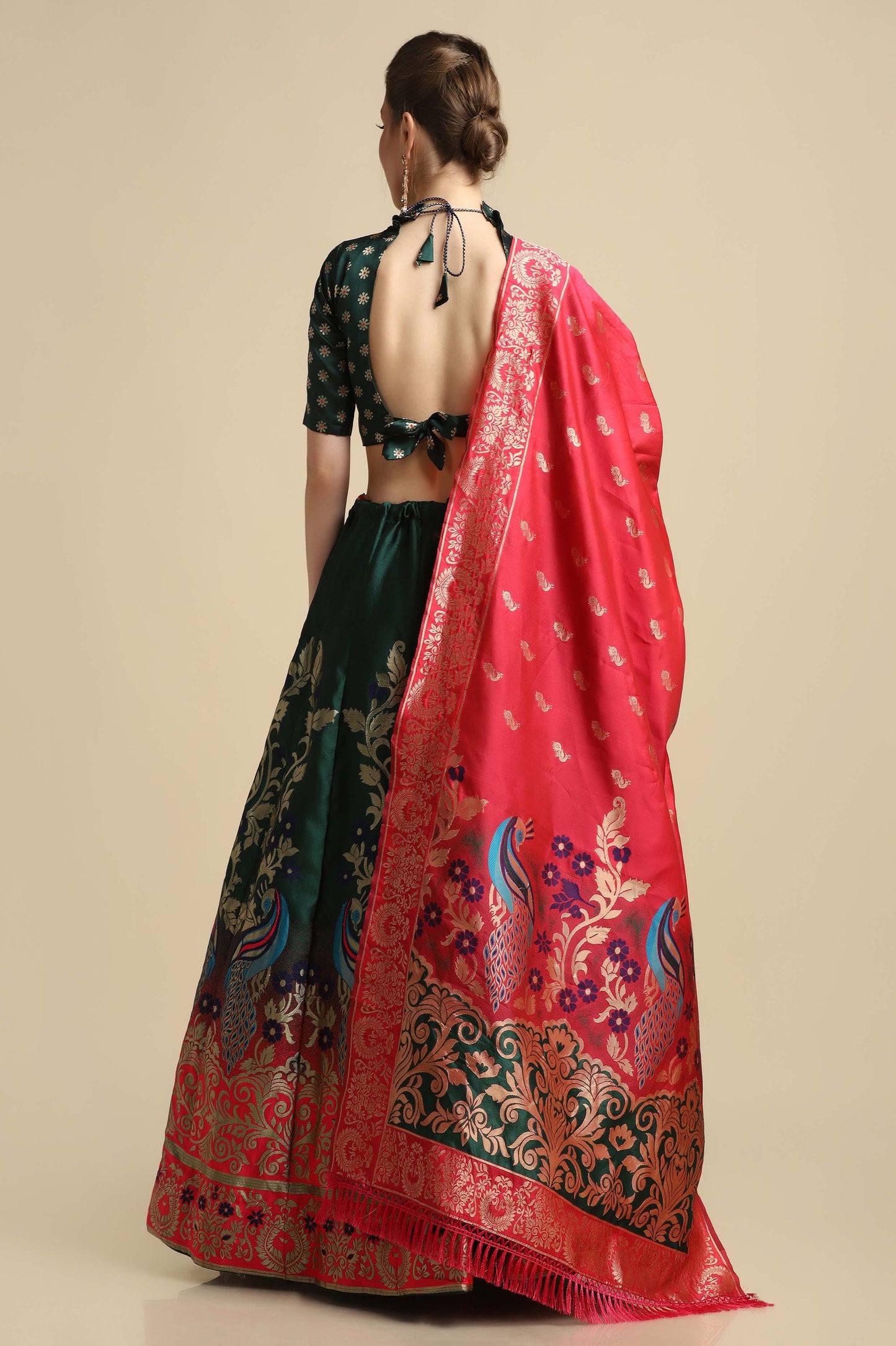 Women Jacquard Semi Stitched Lehenga Choli