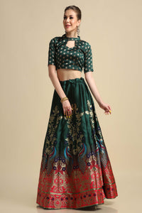 Women Jacquard Semi Stitched Lehenga Choli