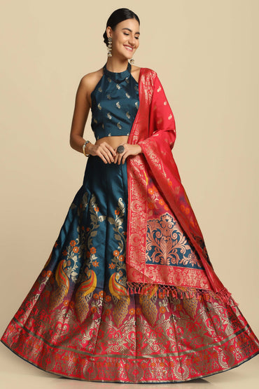 Women Jacquard Semi Stitched Lehenga Choli