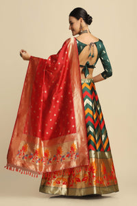 Chevron Print Flared Lehenga Choli Set with Dupatta