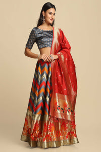 Chevron Print Flared Lehenga Choli Set with Dupatta