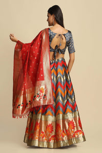 Chevron Print Flared Lehenga Choli Set with Dupatta