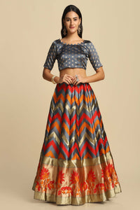 Chevron Print Flared Lehenga Choli Set with Dupatta