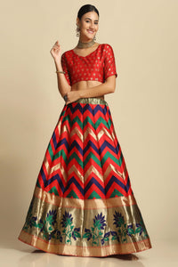 Chevron Print Flared Lehenga Choli Set with Dupatta