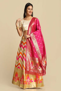 Chevron Print Flared Lehenga Choli Set with Dupatta