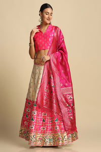 Woven Art Silk Jacquard Lehenga in Off White