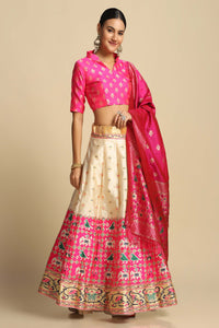 Woven Art Silk Jacquard Lehenga in Off White