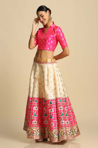 Woven Art Silk Jacquard Lehenga in Off White