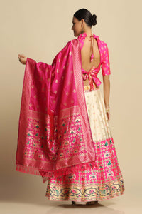 Woven Art Silk Jacquard Lehenga in Off White