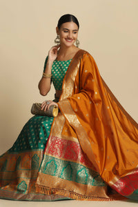 Self Design Semi Stitched Green Lehenga Choli