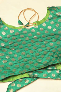 Self Design Semi Stitched Green Lehenga Choli