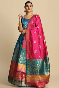 Turquoise Sky Blue Semi-Stitched Lehenga & Unstitched Blouse With Dupatta