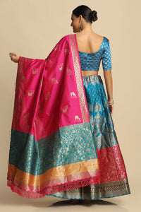 Turquoise Sky Blue Semi-Stitched Lehenga & Unstitched Blouse With Dupatta