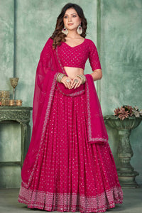 Dark Pink Sequins Embroidered Georgeete Lehenga Choli