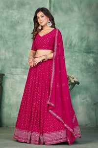 Dark Pink Sequins Embroidered Georgeete Lehenga Choli