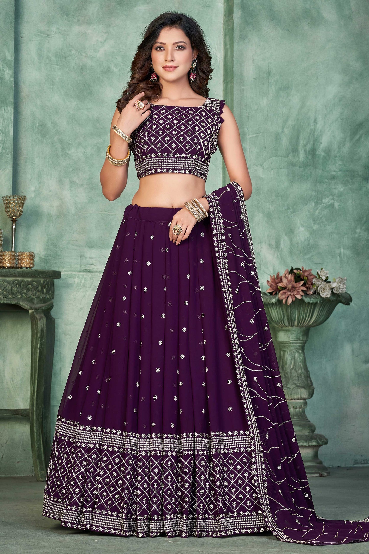 Women Embroidered Lehenga Choli With Dupatta