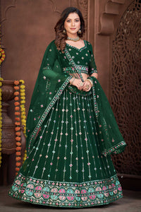 Embroidered Dark Green Georgette Panelled Style Lehenga