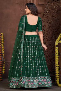 Embroidered Dark Green Georgette Panelled Style Lehenga