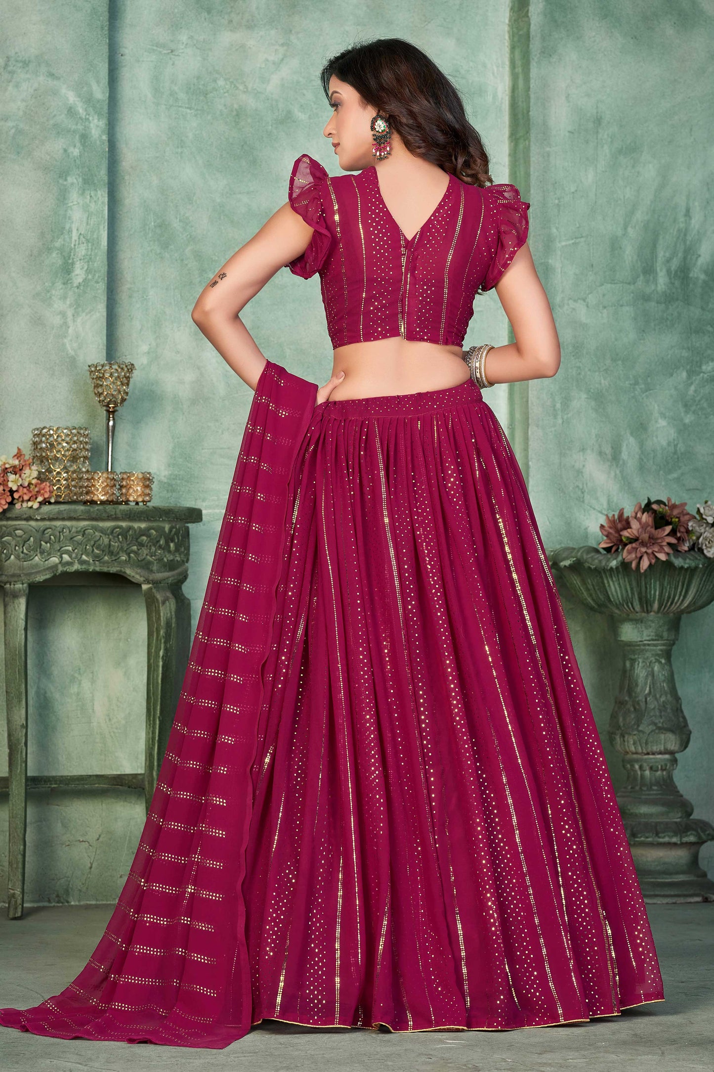 Maroon Georgette Circular Lehenga Choli