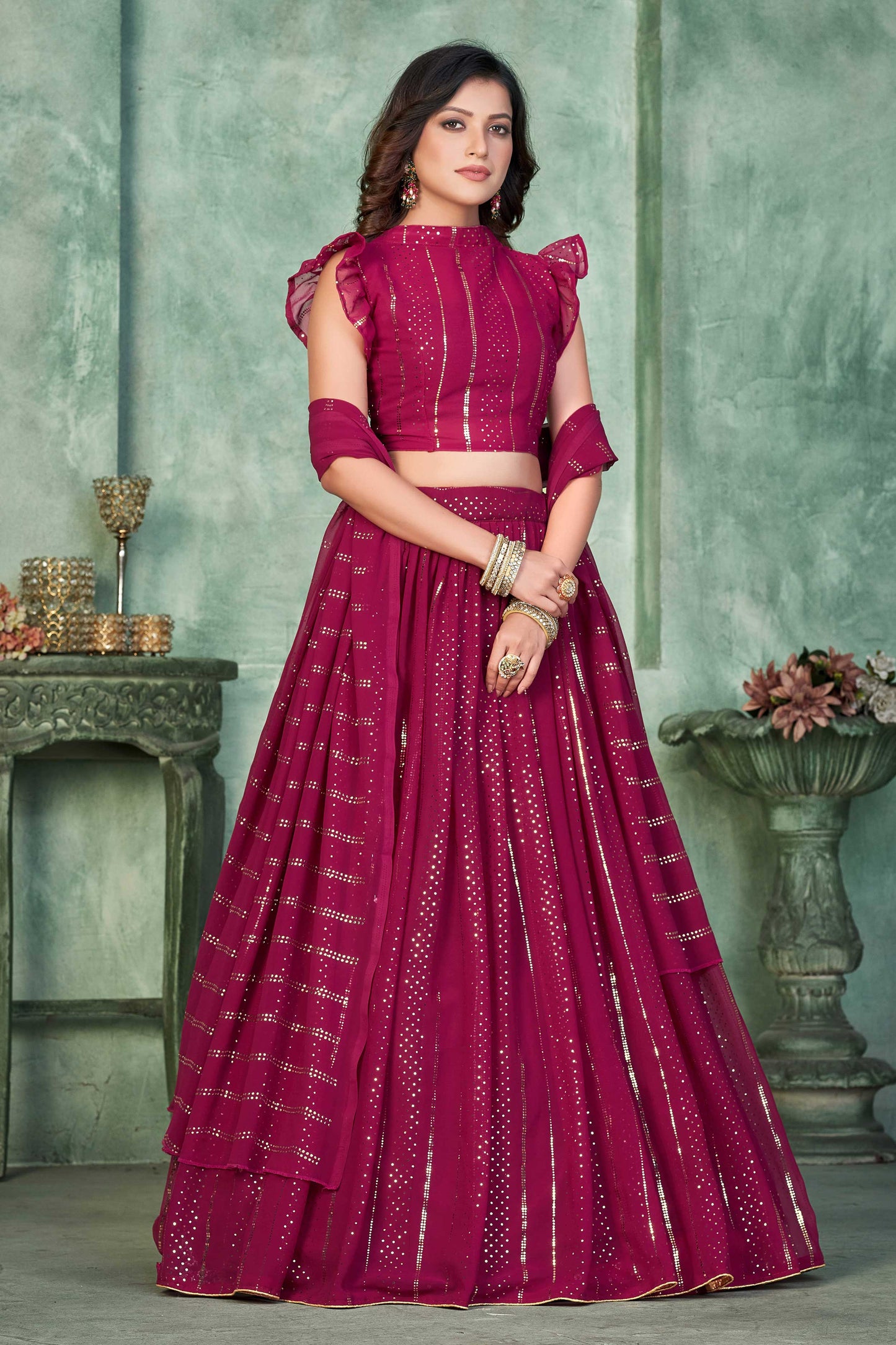 Maroon Georgette Circular Lehenga Choli