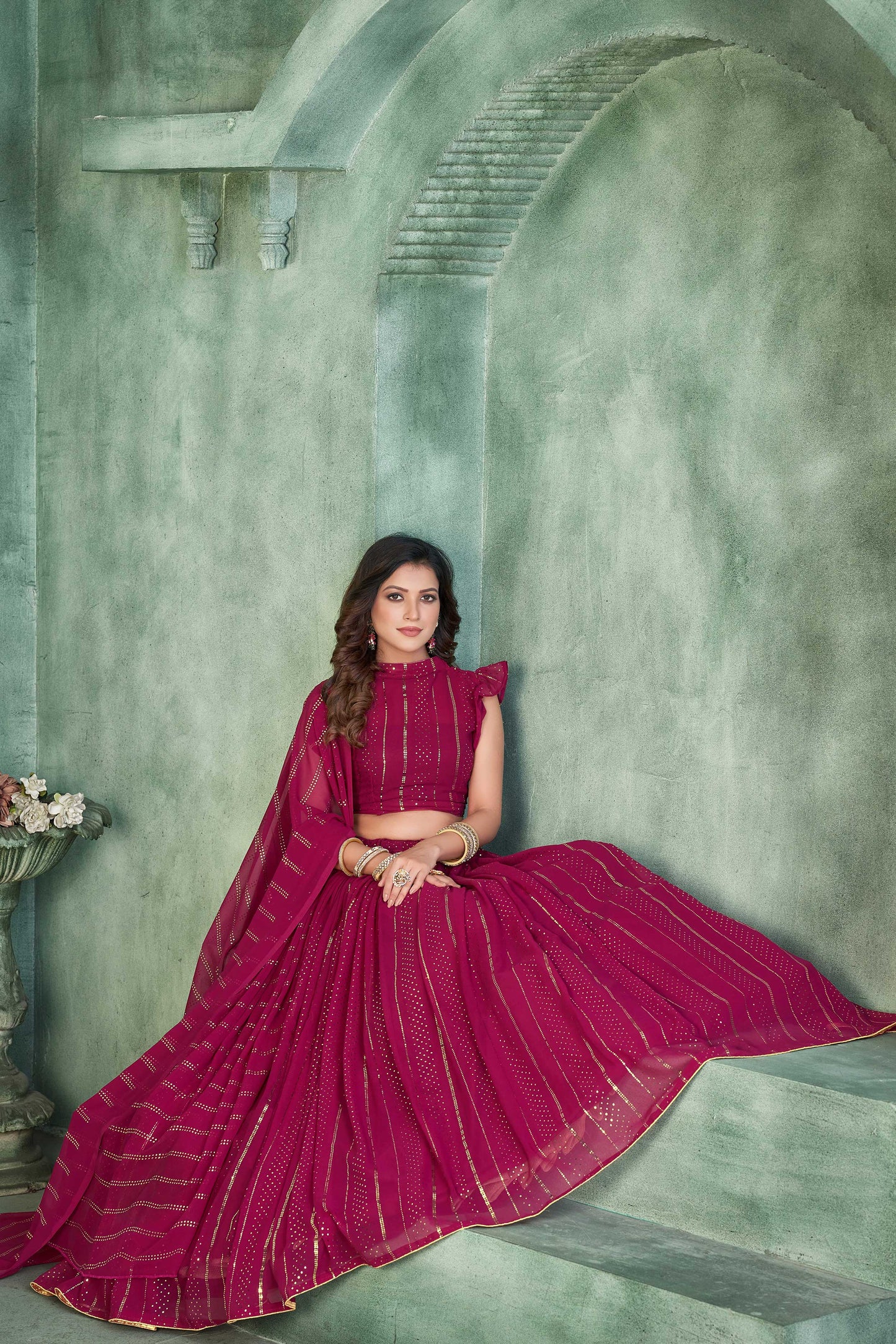 Maroon Georgette Circular Lehenga Choli