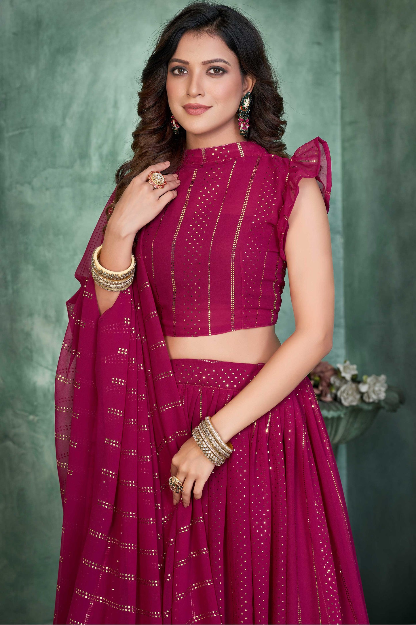 Maroon Georgette Circular Lehenga Choli