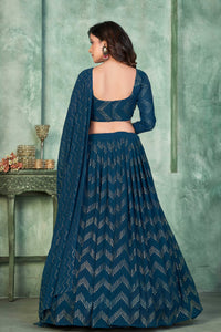 Teal Blue Embellished With Metal Foil Georgette Lehenga Choli