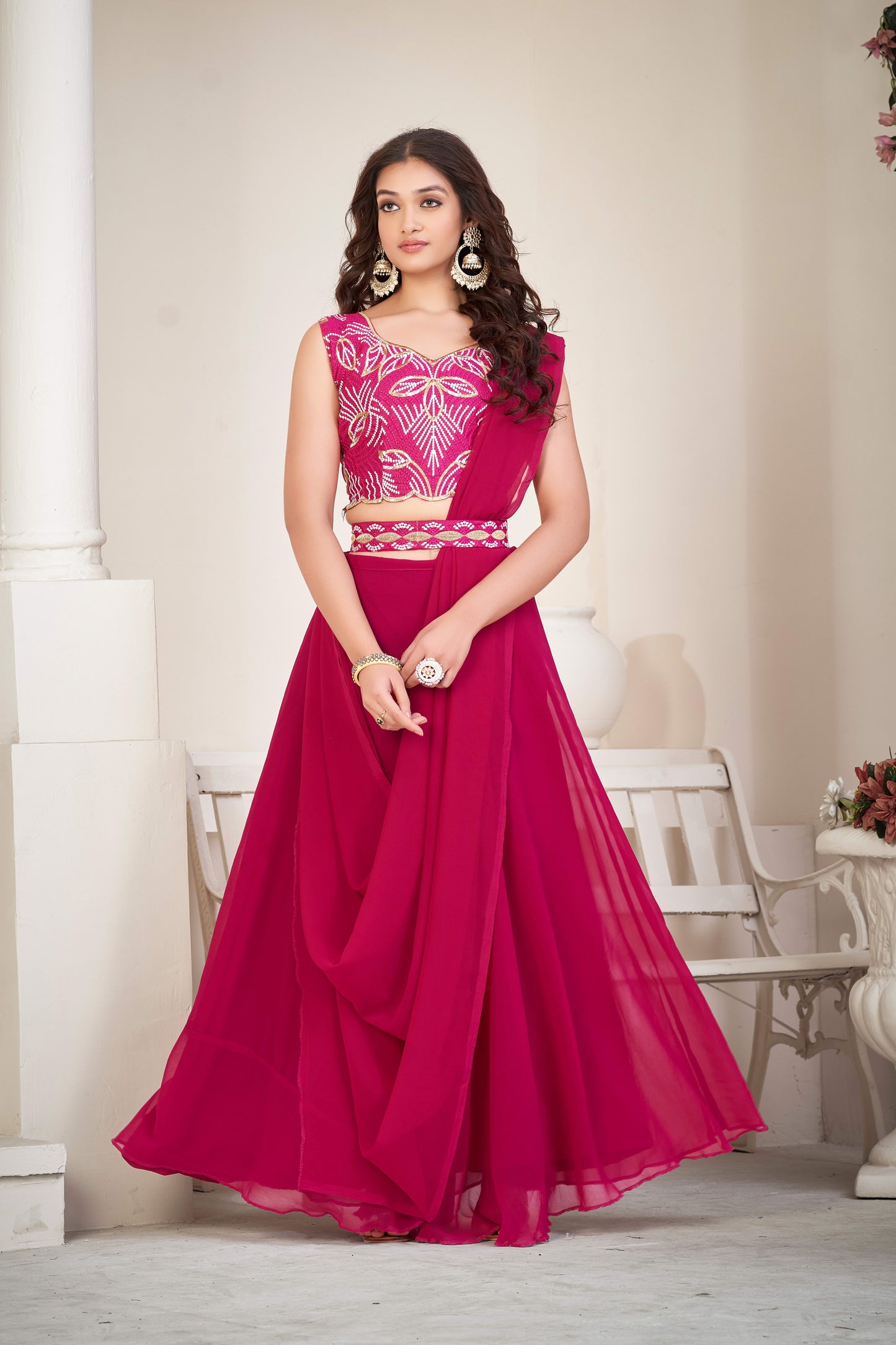 Georgette Lehenga With Lace border For Women