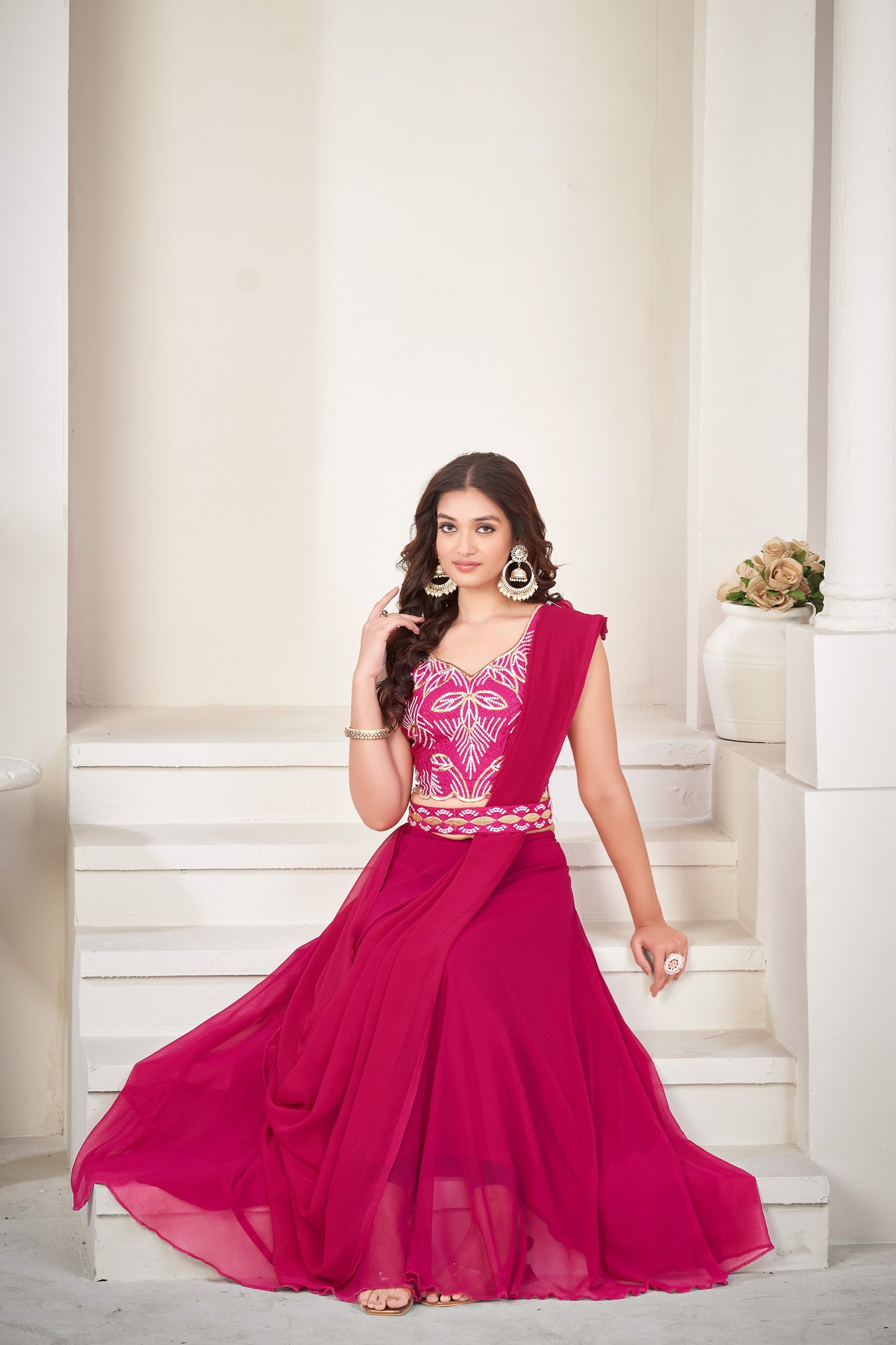 Georgette Lehenga With Lace border For Women