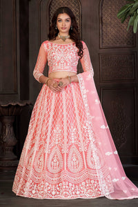 Peach Embroidered Trendy Lehenga Choli