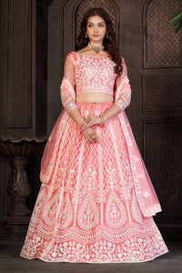 Peach Embroidered Trendy Lehenga Choli