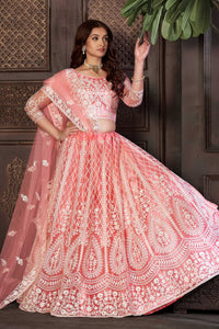 Peach Embroidered Trendy Lehenga Choli